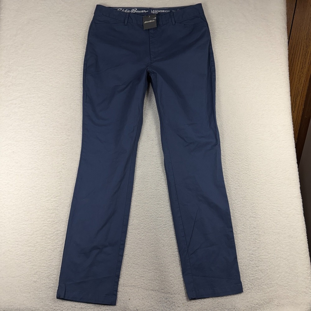 Eddie Bauer Legendwash Curvy Straight Leg Pants 14 (35x33) Navy Blue Chinos NWT